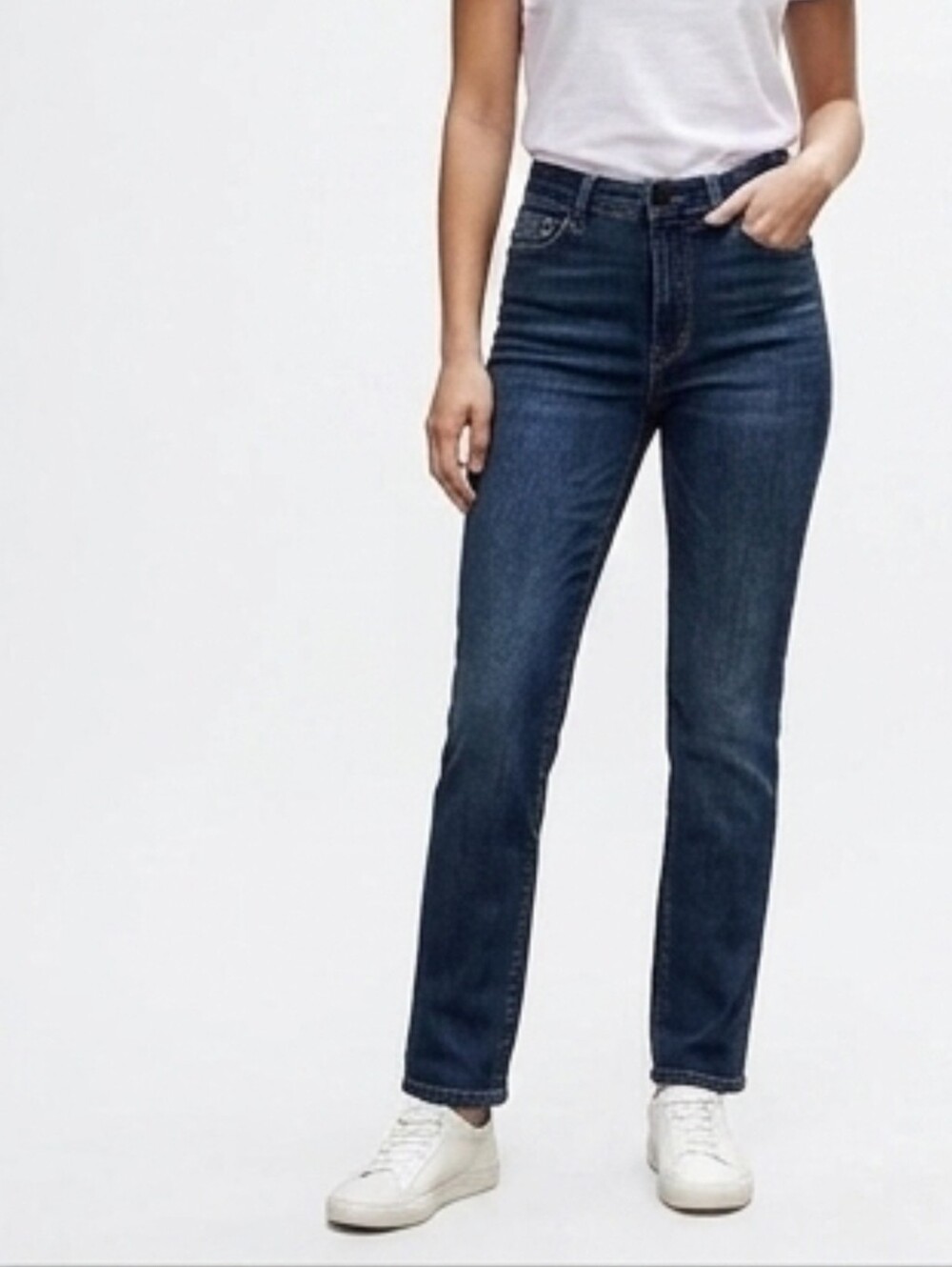ARI Women’s Loren High Rise Straight Leg Jeans Sz 42 Stretch Blue Made In Italy